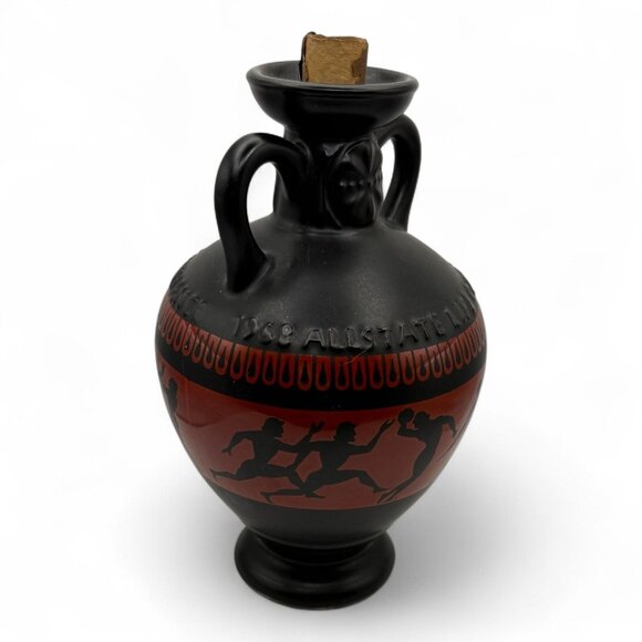 Black & Red Greek Style Amphora Vase With Olympic Athlete Motifs & Dual Handles - Picture 3 of 6